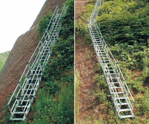 法面での安全な昇降を確保。
設置・連結も簡単、現場の施工時間を大幅に短縮。